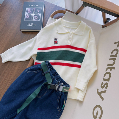 大E小e韩版秋款男女童小熊绣花