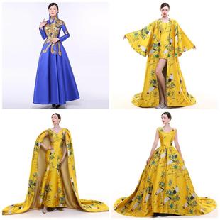 租中国风仙鹤系列华服晚礼服舞台年会车展主持走秀T台演出服租赁