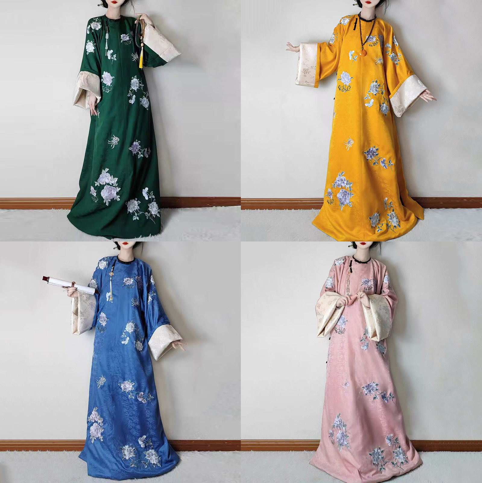租清代女装旗装袷袍刺绣提花绸缎中国风摄影非汉服古装演出服租赁