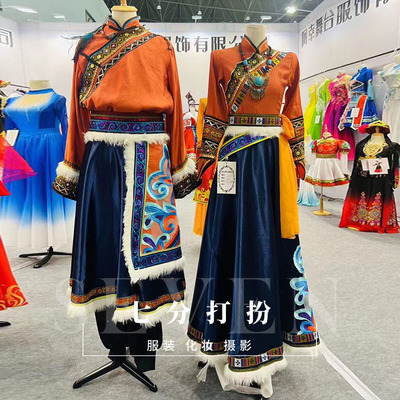 租新款藏族舞蹈大摆裙男女藏袍西藏56个少数民族舞蹈演出服装租赁