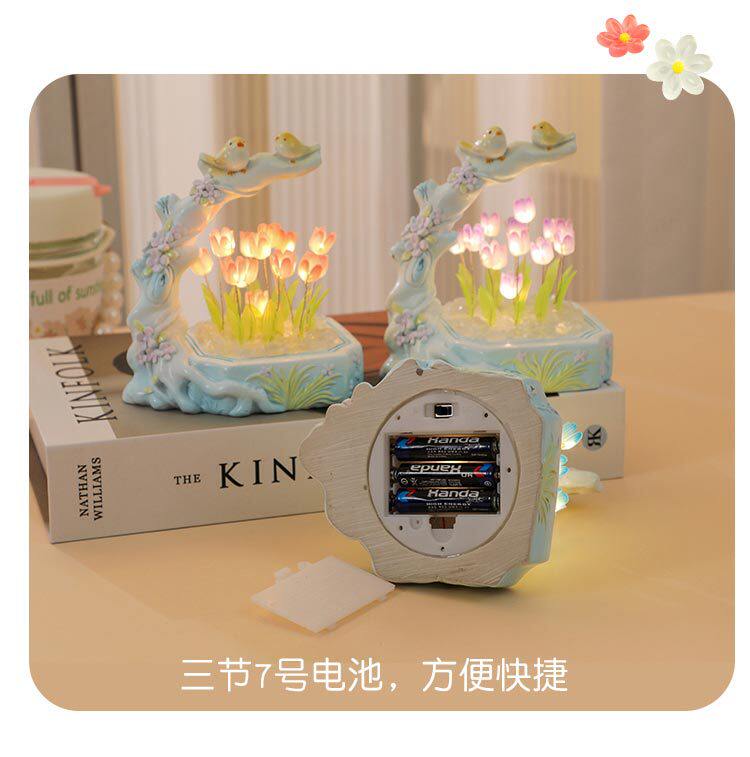 花鸟郁金香diy小夜灯 创意摆件桌面装饰工艺品节日氛围礼品伴手礼