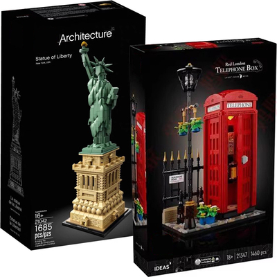 街景建筑21042自由女神像21347伦敦红色电话亭拼装中国摆件积木