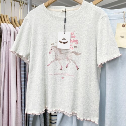 纯棉韩代款东大门夏烫金小马软萌甜美花边短款圆领显瘦短袖T恤女