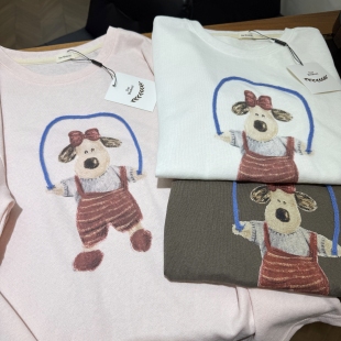 T恤女 麻棉卡通小狗舒适短袖 现货实拍韩代款 moment东大门夏新款