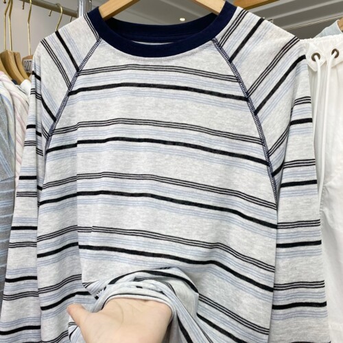 韩代款条纹防晒衫~夏季薄款天丝棉凉感上衣韩系女宽松显瘦长袖T恤