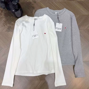 韩代款东大门秋冬圆领简约爱心刺绣长袖磨毛绒百搭T恤上衣