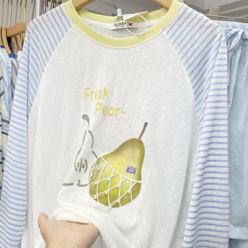 正版实拍！韩系东大门女装夏清新条纹插肩袖钉珠水果长袖防晒罩衫
