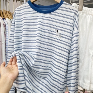 现货实拍！韩系松弛慵懒宽松大版高端舒适轻薄条纹长袖凉感防晒t