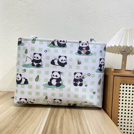 【40X30X30高】绿格熊猫卡通40L开口可折叠衣服收纳筐防潮整理袋