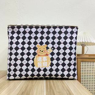 【55X40X40高】格子顺心小熊拉链款（带盖）防潮100L被子收纳筐