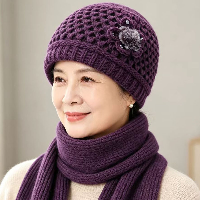 中老年人帽子女冬天妈妈加绒保暖毛线帽老太太奶奶防寒护耳套头帽