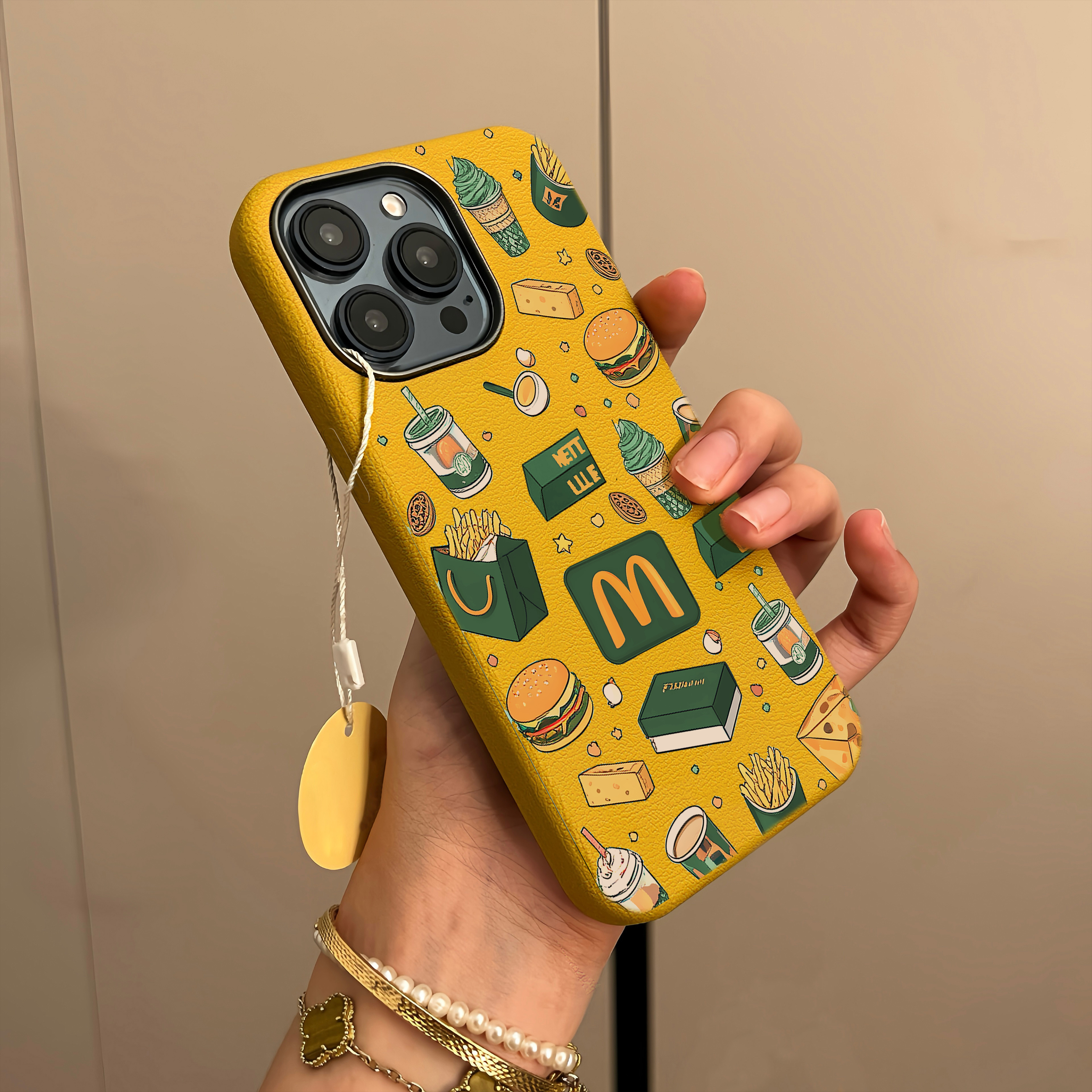 绿色M记套餐适用iPhone16pro荔枝纹苹果16手机壳15/14promax防滑皮纹13/12高级感11网红苹果13promax新款plus