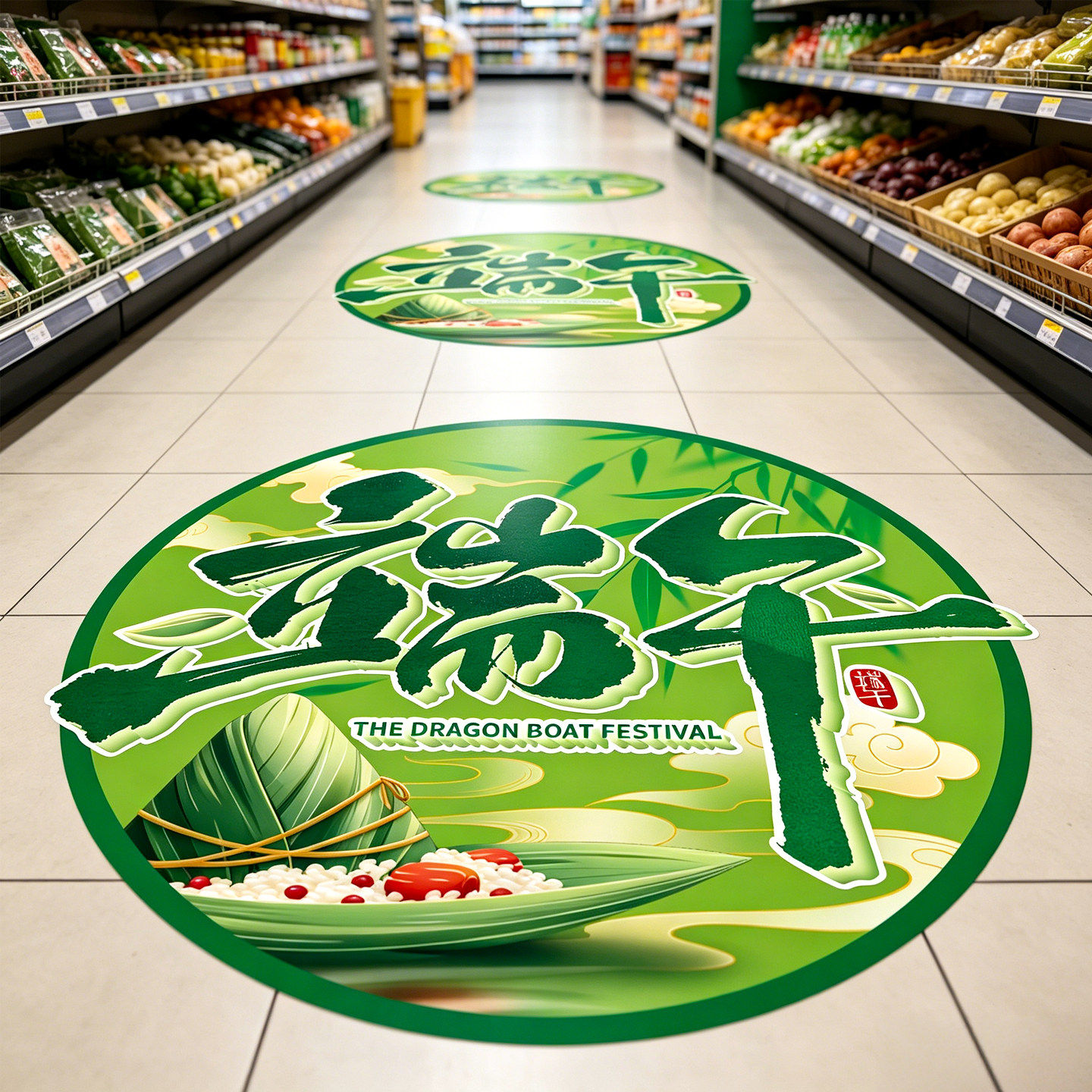 端午节主题装饰地贴商场超市餐饮店铺装扮场景活动氛围布置贴纸画