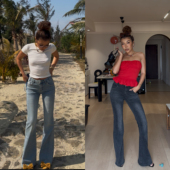 小溪家 百搭简约通勤裤 口袋装 高腰显瘦早春修身 子 饰微喇牛仔裤