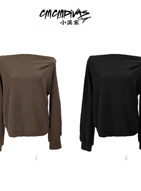 （小溪家）斜肩慵懒风秋冬卫衣宽松显瘦长袖露肩休闲简约百搭上衣