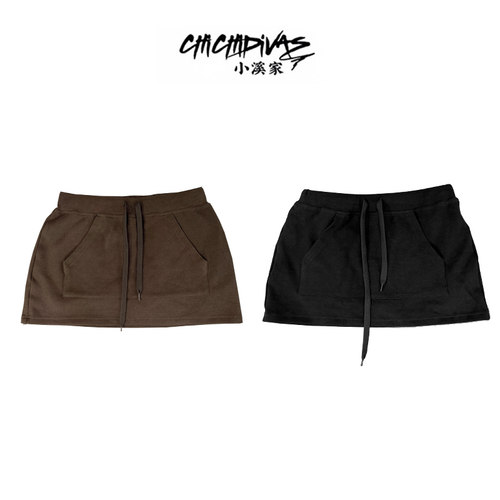 （小溪家）防走光短裙抽绳弹力别致前插袋休闲运动风显瘦百搭裙子