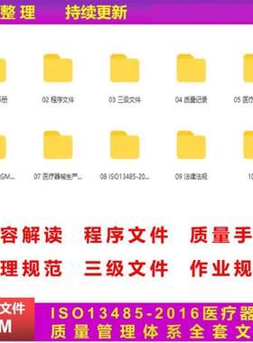 ISO13485-2016医疗器械质量管理体系手册全套程序文件培训资料