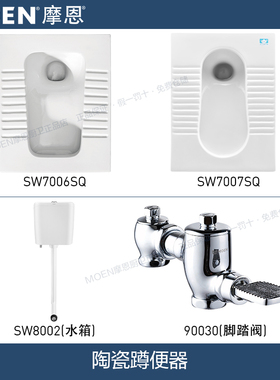 摩恩MOEN陶瓷蹲便器后排/前排水带S弯SW7006SQ/SW7007SQ/SW8002
