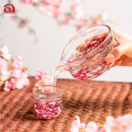 日本进口aderia津轻花筏酒器玻璃酒具套装家用烈酒杯清酒壶送礼品