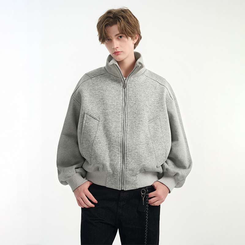 SRME老钱风解构潮流简约毛呢外套短款呢子夹克