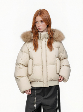 SRME可拆卸帽子皮质质感毛领休闲防风防寒保暖加厚派克服外套棉服