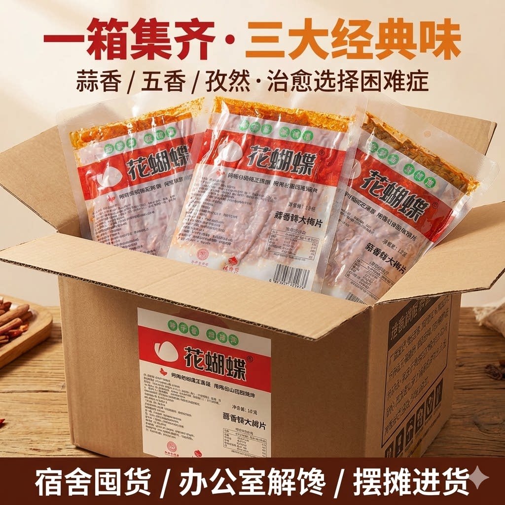 花蝴蝶辣味零食萍乡辣片辣片老式豆干小零食辣条整箱批发儿时经典