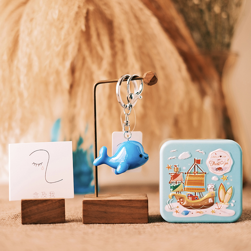 原创卡通克莱因蓝色海豚钥匙扣情侣生日礼物圣诞纪念品汽车钥匙链