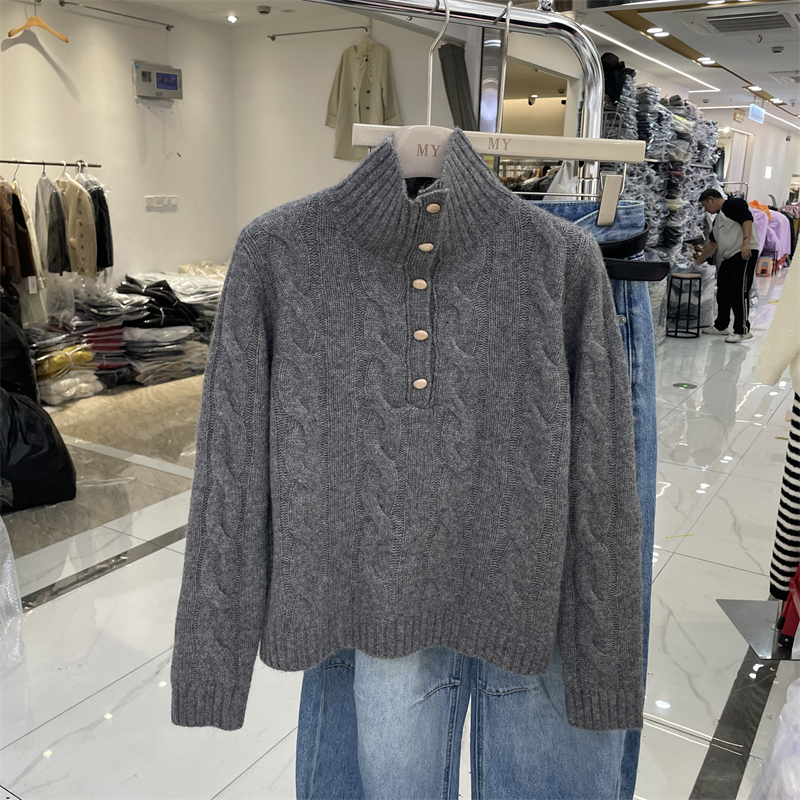 韩系半高领刺绣麻花针织衫毛衣2025秋冬新款兔毛混纺针织上衣女潮