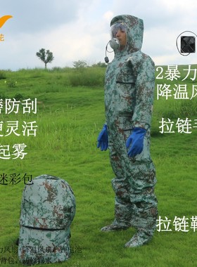 蜂下花丛林迷彩防蜂服马蜂服防蜂衣 轻型节能暴力风扇 拉链鞋子