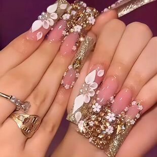 24pcs Rhinestones Press on Nails Art Datachable Glitter Fren