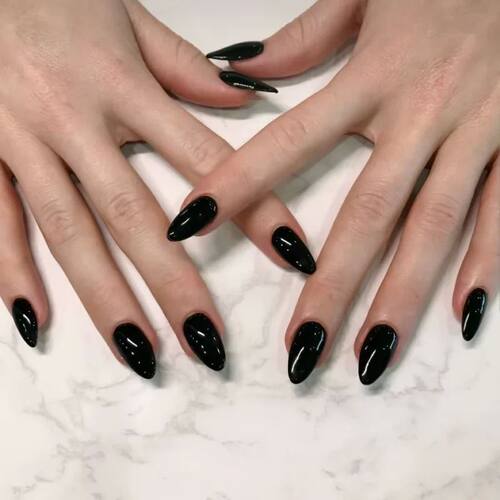 24 Artificial Acrylic Black Square Head Fake Nails Long Ball