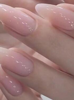 24Pcs Wearable False Nails with Glue Simple French Pink Ball