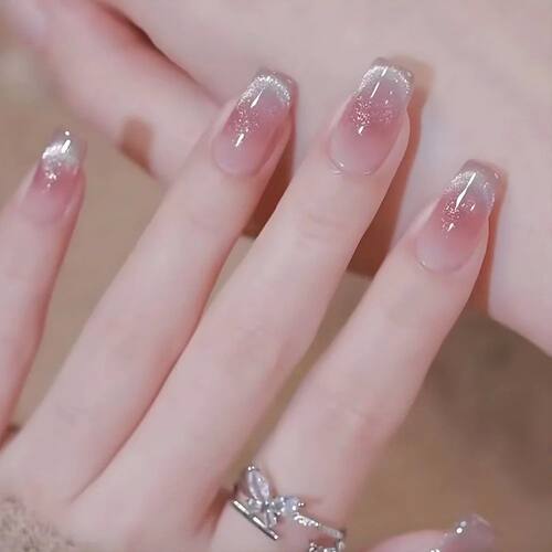 24pcs Cat Eye Press on Nails Blue Star False Nails Simple We