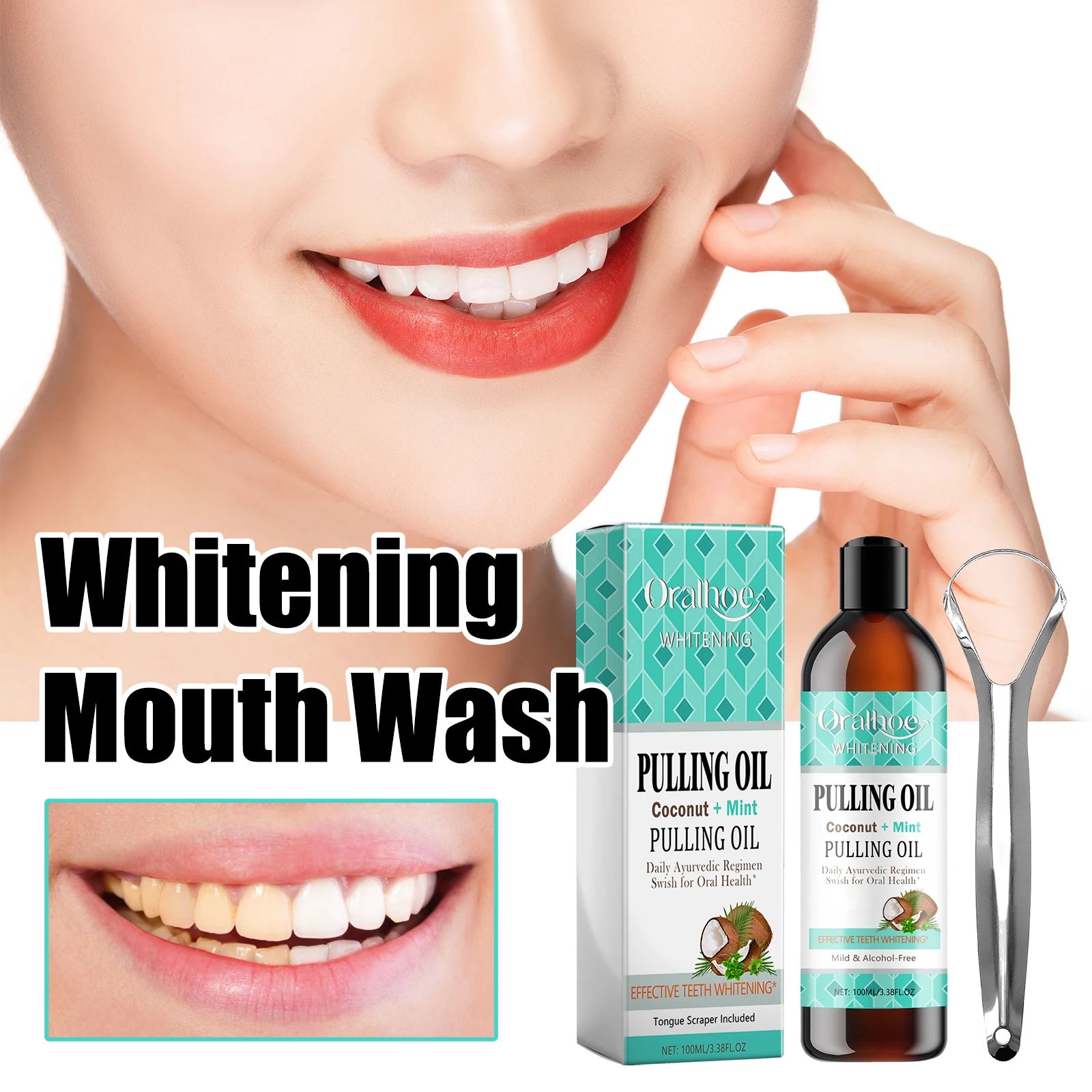 Coconut Mint Pulling Oil Mouthwash Kit With Tongue Scraper F