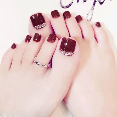 24pcs Fake Toenails With Designs Artificial Press On Nail Ti
