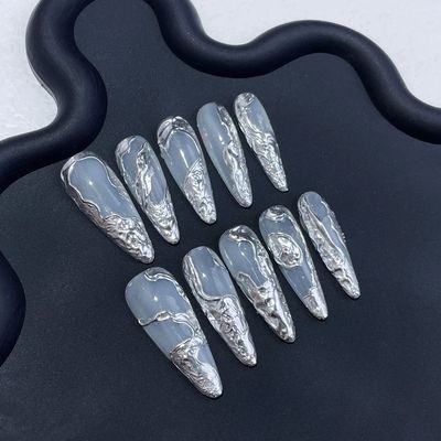 10pcs Handmade Press on nails sweet cool y2k black nails pre