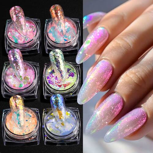 6pcs Iridescent Opal Nail Powder Ice Crystal Pigment Foils C