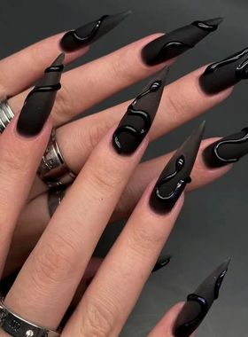 24pcs Halloween Dark Scrub Fake Nails Press on Nails Wearabl