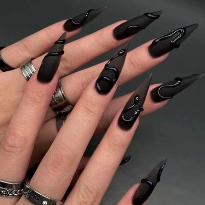 24pcs Halloween Dark Scrub Fake Nails Press on Nails Wearabl