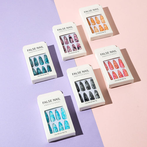 24pcs/Set Detachable Long Coffin Fake Nails European Rainbow
