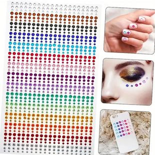 1sheet 900pcs Rainbow Face Glittle Gem Stickers Stick-On Fac