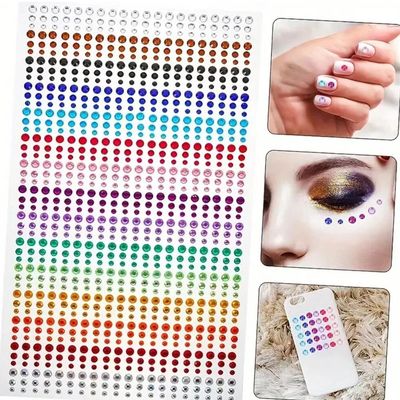 1sheet 900pcs Rainbow Face Glittle Gem Stickers Stick-On Fac
