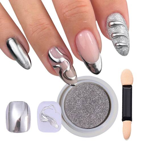 1Box Silvery Chrome Nail Powder Golden Mirror Nail Art Glitt