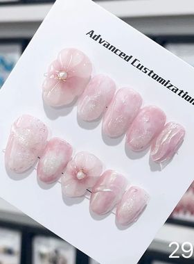 Handmade Pink Press on Nails Y2k Fairy Short Reusable Adhesi