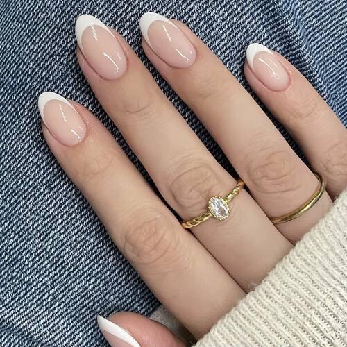 24PCS - French White Border Almond Nails - Whitening Nail Ar