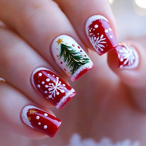 Medium long fake nails for Chirstmas party Square almond tip