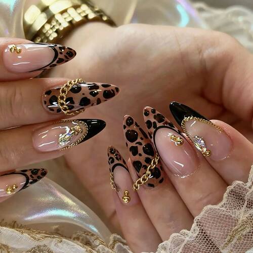 24pcs Glitter Diamond Press on Nails French Pearl False Nail