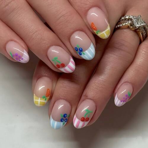 24Pcs Short Round Almond Lovely False Nails Full Cover Fresh
