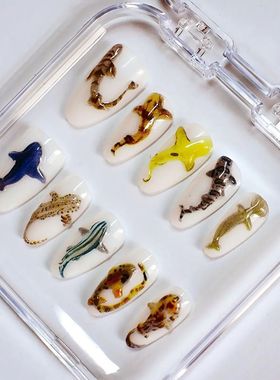 10pcs Handmade Press on Nails Cartoon Shark Pattern Design F