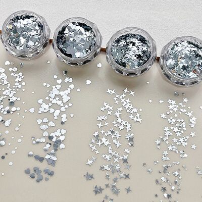 Silver Ultrathin Glitter Powder Sequin Geometric Heart Round